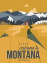 Montana state on a vector poster with the American old farm
