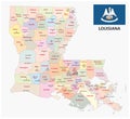 Louisiana administrative map with flag Royalty Free Stock Photo