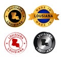 Louisiana badges gold stamp rubber band circle with map shape of country states America