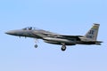 Louisiana based US Air Force F-15C Eagle fighter jet plane arriving at Leeuwarden Airbase. The Netherlands - March 28, 2017