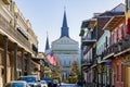 Sunny view of the historical St. Louis Cathedral at French Quarter Royalty Free Stock Photo