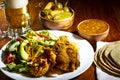Louisiana Fried Chicken with Green Salad and Beer