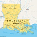 Louisiana, LA, political map, US state, nicknamed Pelican State