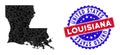 Louisiana State Map Polygonal Mesh and Scratched Bicolor Stamp Seal Royalty Free Stock Photo