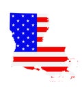 Louisiana state map vector silhouette illustration. United States of America flag over Louisiana map. USA American national symbol Royalty Free Stock Photo