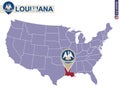 Louisiana State on USA Map. Louisiana flag and map Royalty Free Stock Photo