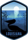 Louisiana vector label with brown pelican and swamp wetland sea coast