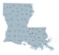 Louisiana, U.S. state, subdivided into 64 parishes, gray political map Royalty Free Stock Photo