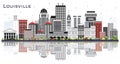 Louisville Kentucky USA City Skyline with Gray Buildings and Reflections Isolated on White Royalty Free Stock Photo