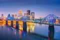 Louisville, Kentucky, USA downtown skyline on the Ohio River at dusk Royalty Free Stock Photo