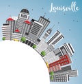 Louisville Skyline with Gray Buildings, Blue Sky and Copy Space. Royalty Free Stock Photo