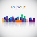 Louisville skyline silhouette in colorful geometric style.