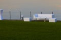 Lounge area for guests outside. White sofas and tables Royalty Free Stock Photo