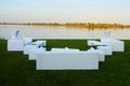 Lounge area for guests outside. White sofas and tables Royalty Free Stock Photo