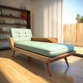 Mid-century Retro Sofa Design With Wood And Blue Royalty Free Stock Photo