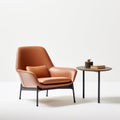 Minimalist Orange Leather Lounge Chair With Coffee Table