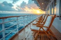Lounge chairs arranged on boat deck Royalty Free Stock Photo
