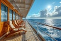 Lounge chairs arranged on boat deck