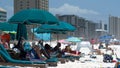 Lounge chairs and beach umbrellas Royalty Free Stock Photo