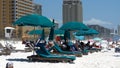 Lounge chairs and beach umbrellas Royalty Free Stock Photo