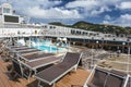 Lounge chairs on deck of cruise ship