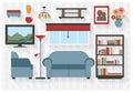 Lounge Furniture Icons with Couch and Bookcase
