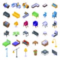 Lounge icons set, isometric style