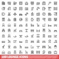 100 lounge icons set, outline style