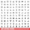 100 lounge icons set, outline style