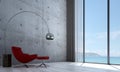 The lounge and living room interior design and concrete wall pattern background and sea view Royalty Free Stock Photo