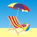 Lounger, parasol and beach ball, vector icon Royalty Free Stock Photo