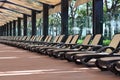 Loungers near the pool in hotel