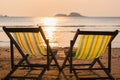 Loungers at the seaside at sunset. Nature.