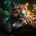Ai Generated illustration Wildlife Concept of Lounging Leopard Royalty Free Stock Photo