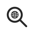 Loupe with globe isolated icon. Search world wide web. Internet searchilg logotype