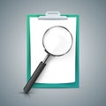 Loupe, A4 paper, tablet icon.