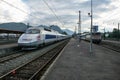 LOURDES, FRANCE - AUGUST 22, 2006: French High Speed train TGV Atlantique ready for departure on Lourdes station platform. Royalty Free Stock Photo