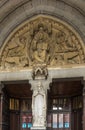 Lourdes, France, 24 June 2019: Decorative door top for the Basilica of the Immaculate Conception in Lourdes