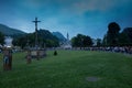 Lourdes, France, 24 June 2019: Evening procession with candles at the shrine of Lourdes Royalty Free Stock Photo