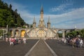 Lourdes, France, 24 June 2019: Front of the richly decorated entrance to the Rosary Basilica in Lourdest Royalty Free Stock Photo