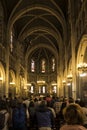 Lourdes, France, 24 June 2019: Interior of the upper basilica of the Immaculate Conception in Lourdes during a liturgical service