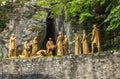 Lourdes, France, June 24 2019: Way of the Cross of Jesus, fragment of the fourteenth station