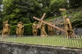 Lourdes, France, June 24 2019: Way of the Cross of Jesus, fragment of the fourth station