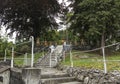 Lourdes, France, June 24 2019: Way of the Cross of Jesus. Holy stairs