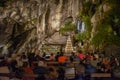 Evening Mass service at the Massabielle Grotto, Rosary Basilica, Lourdes Royalty Free Stock Photo