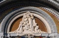 LOURDES, FRANCE - October 12, 2020: Tympanum of the main portal of the Basilica Our Lady of the Rosary, Lourdes, France. Virgin Royalty Free Stock Photo