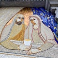 Religious mosaics on the exterior entrance to the Rosary Basilica Church in Lourdes