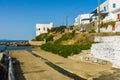 Hot mineral spring water flowing through a channel and mixes with the salt water in the beach in cycladic Kythnos island in Greece