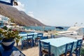 Ummer street cafe near blue lagoon on Crete island Royalty Free Stock Photo