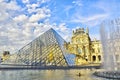 Louvre facade with glass triangle france big art museum Royalty Free Stock Photo